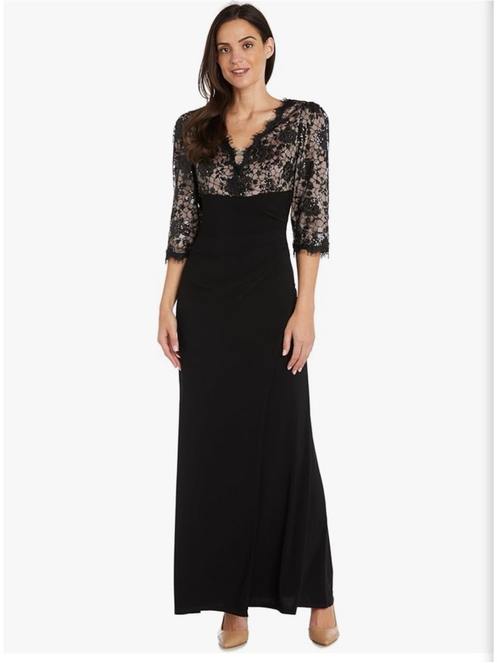 NWT R&M Richards Cocktail Dress Size 12 Black V-Neck 3/4 Sleeves